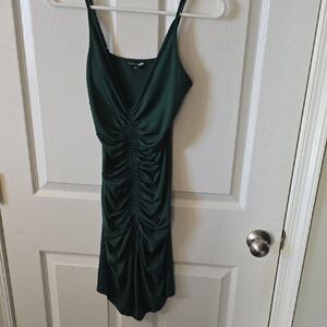 Fashion Nova Deep Green Ruched Midi Dress
